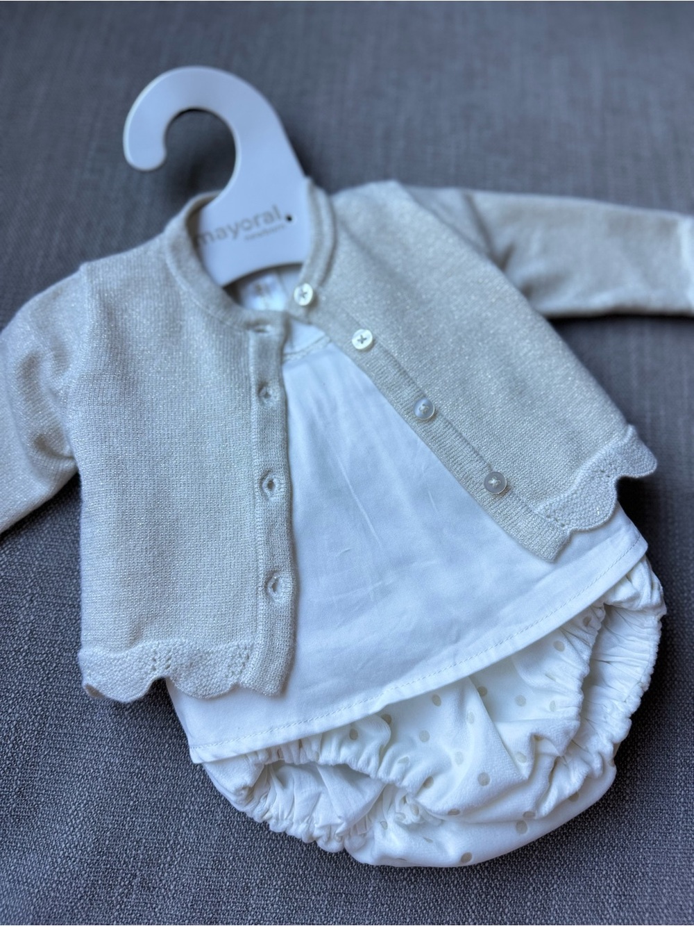 Mayoral Cream Knit Cardigan and White Bloomer Set - Cream & White